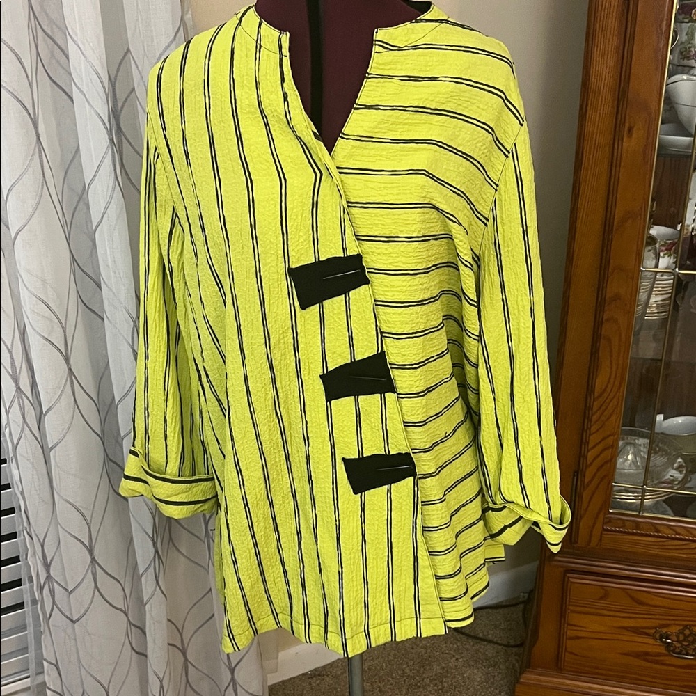 Ali Miles Lime and Black Striped Blouse